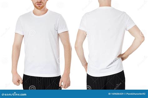 White T Shirt On A Young Man Isolated Front And Back View Stock Image