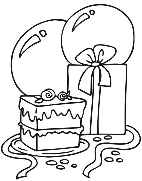 birthday coloring page cake balloons presents