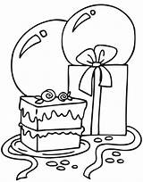 Birthday Cake Balloons Coloring Presents Party Pages Happy sketch template