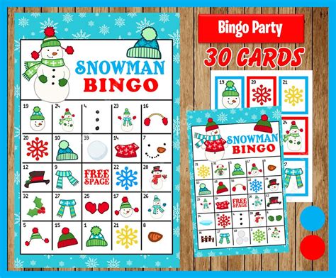 printable  snowman bingo cards printable winter bingo game etsy