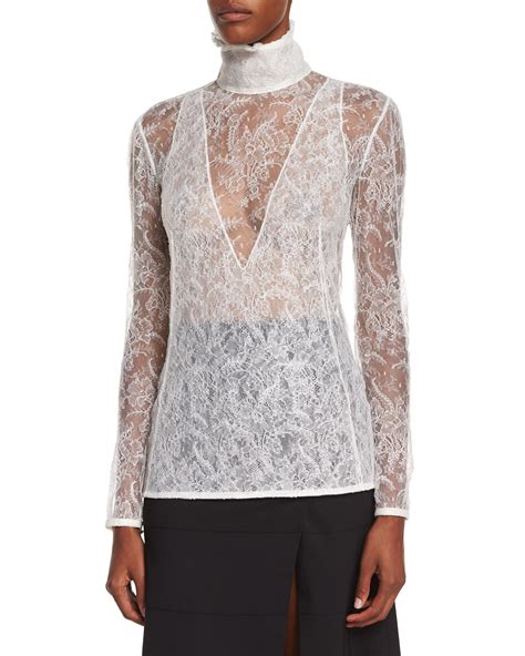 Lyst Altuzarra High Neck Sheer Lace Blouse In Natural