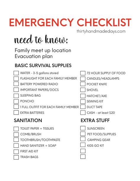 printable emergency supplies list  daysblog