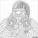Santa Coloring Claus Christmas Pages Zentangle Patterns Color Gloves Mittens Knitted Smiling Designed Happy Style Adult sketch template