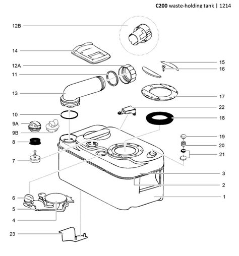 caravansplus spare parts diagram thetford  cassette toilet holding tank