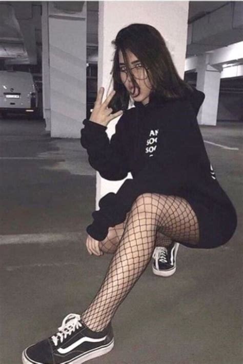 baddie tumblr grunge girl black vans  top sneakers trendy shoes fishnet stockings winter wear