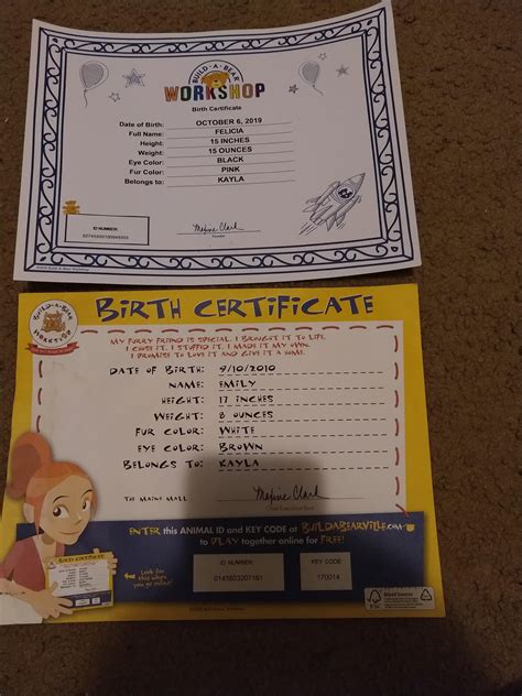 build  bear workshop birth certificate difference   years