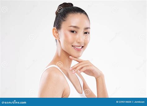 Beautiful Asian Woman Looking At Camera Smile With Clean And Fresh Skin