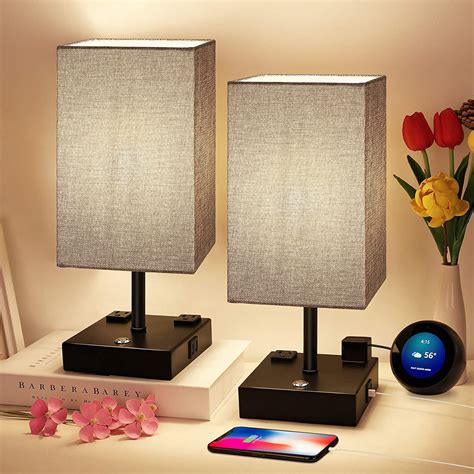 bedside lamp   dimmable touch control table lamp   usb charging ports  ac outlet