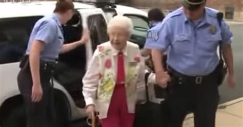 woman 102 ticks the strangest item off her bucket list being arrested and handcuffed by