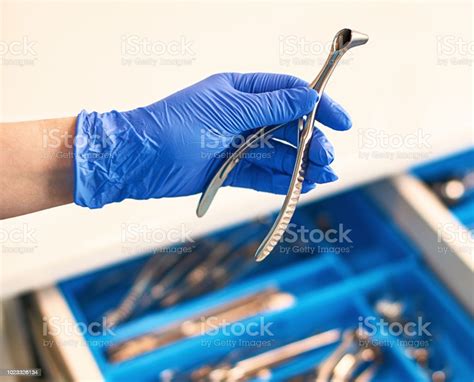 Doctors Hand In Disposable Nitrile Medical Gloves Holding A Nasal