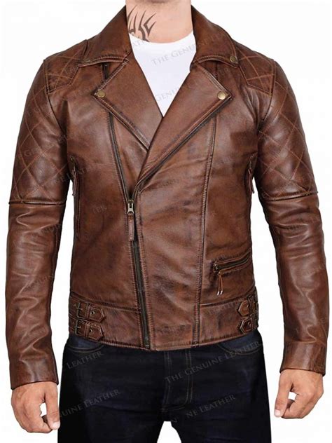 Men S Brown Brando Biker Vintage Leather Jacket The Genuine Leather