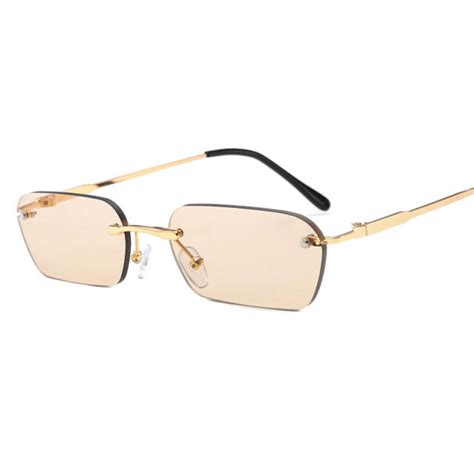 small rectangle slim rimless shade sunglasses men women designer