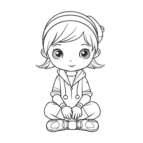 cartoon girl sitting  coloring page outline sketch drawing vector