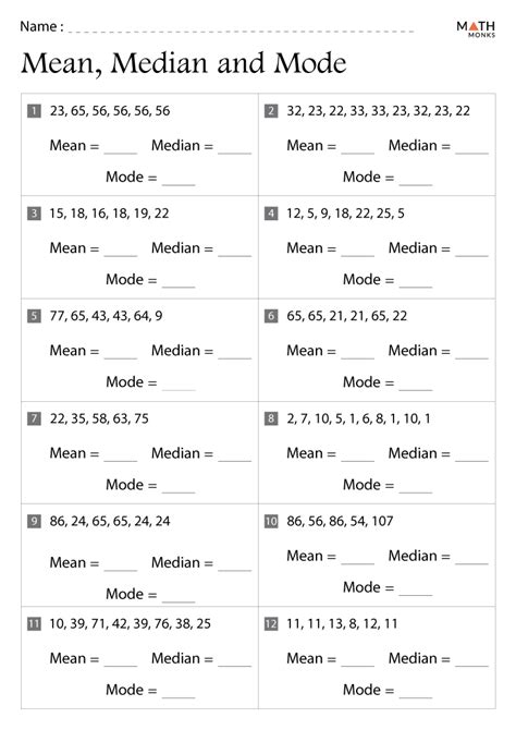 median mode range worksheets math monks