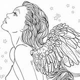 Coloring Pages Angel Girl Dark Adult Tattoo Female Color Colouring Fantasy Drawing Women Angels Line Quotes Anime Book Printable Print sketch template