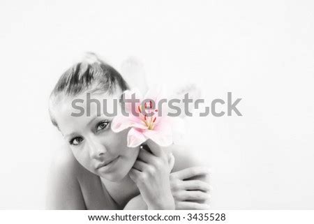 black  white portrait   young beautiful woman relaxing  spa