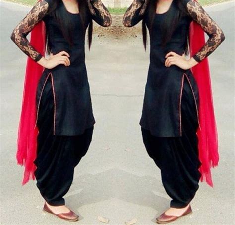 Black Cotton Patiala Unstitch Salwar Suit With Net Sleeve More Patiala