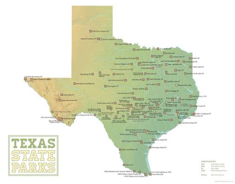 texas state parks map  print etsy