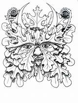 Greenman Kleurplaten Pagan Mythical Witch Mystical Pyrography Celtic Kleurplaat Littleheksje sketch template
