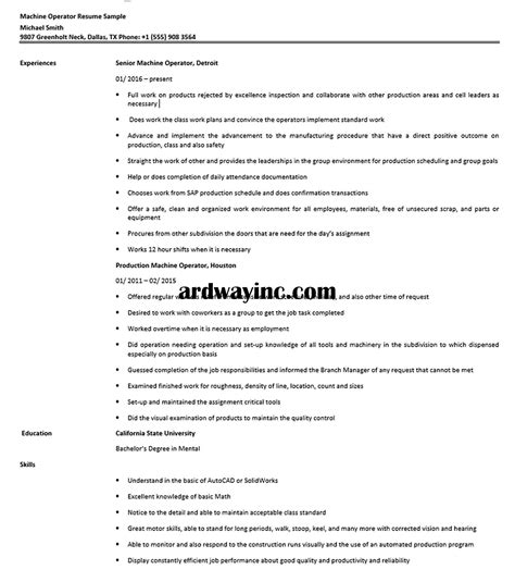 machine operator resume sample resume basic math work organization