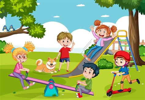 happy children playing  playground  vector art  vecteezy
