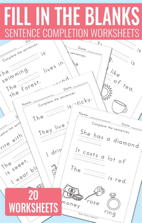fill   blanks sentence completion worksheets easy peasy learners
