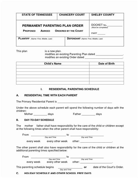 parenting agreement sample documents