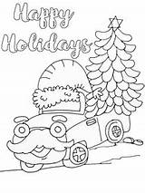 Christmas Cards Coloring Printable Holidays Happy Print Card sketch template