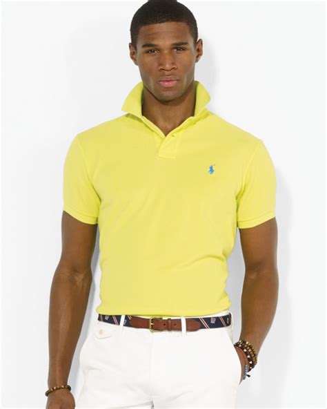 ralph lauren polo custom mesh polo shirt slim fit  yellow  men
