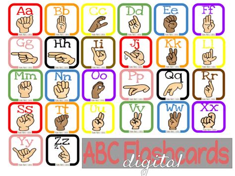 abc asl flashcards digital sign language printable alphabet etsy
