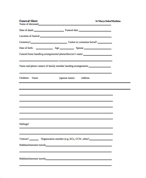 sample funeral checklist templates  excel  google