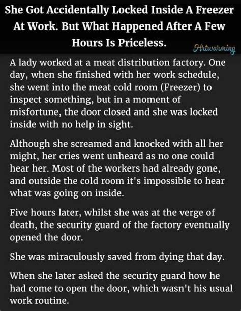 woman  accidentally locked  freezer  work