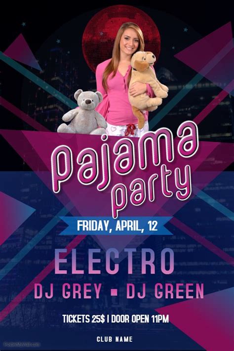 club dance party flyer artwork custom template purple pajamas create