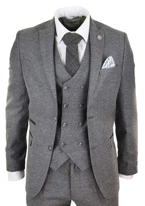 mens  piece grey suit  double breasted waistcoat buy