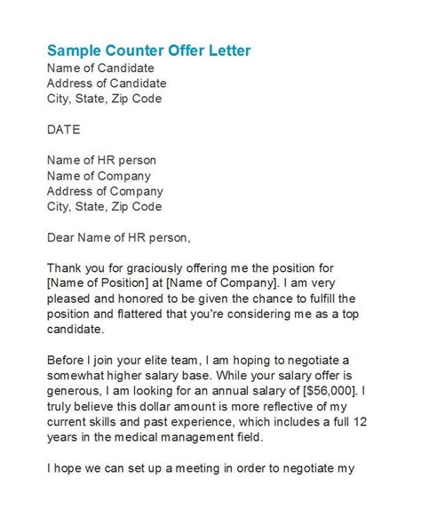 counter offer salary letter sample