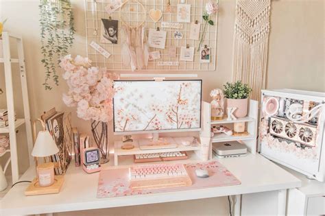 chic pink desk setup  kei   philippines gamer room decor cozy