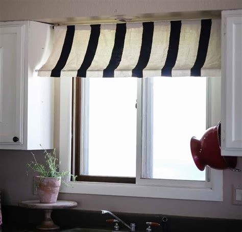 diy black  white striped kitchen window awning  drop cloth french style  chic obsession