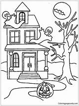 House Pages Halloween Coloring Color Print sketch template