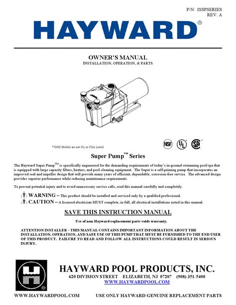 hydrotools pool pump manual