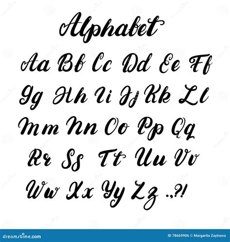 hand written lowercase  uppercase calligraphy alphabet stock vector