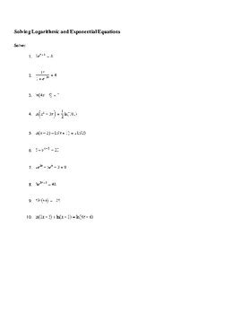 solving logarithmic  exponential equations worksheet  sarah dragoon