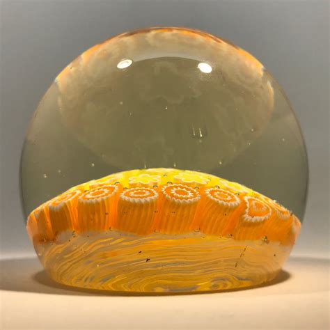 Vintage Murano Art Glass Paperweight Concentric Yellow And Orange Millef
