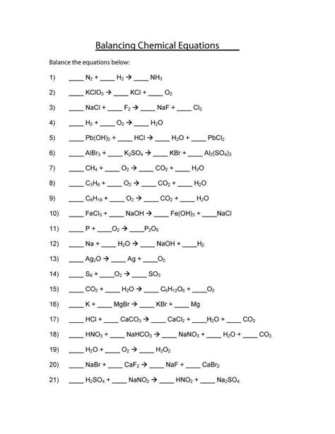 chemistry balancing chemical equations worksheet brainlyin