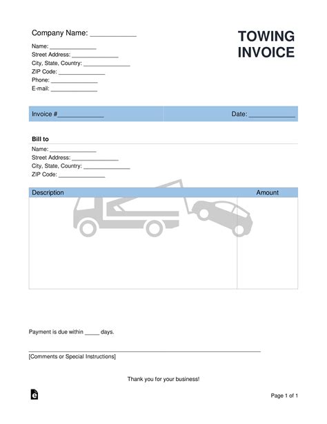 vehicle towing receipt template  word eforms fillable towing