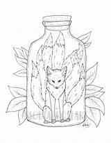 Coloring Kitsune Bottled Mythical Creature sketch template