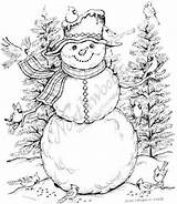 Cardinal Snowman Northwoods Christmas Pages Wood Mounted Rubber Stamps Coloring sketch template