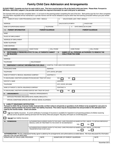 printable daycare enrollment forms ad daycare receipt