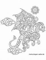 Drachen Drache Malvorlage Mosaik Ausmalbild Ausmalen Vorlagen Tiermandala Kinderbilder Fabelwesen Meerschweinchen Grosse Feuer Flammen sketch template