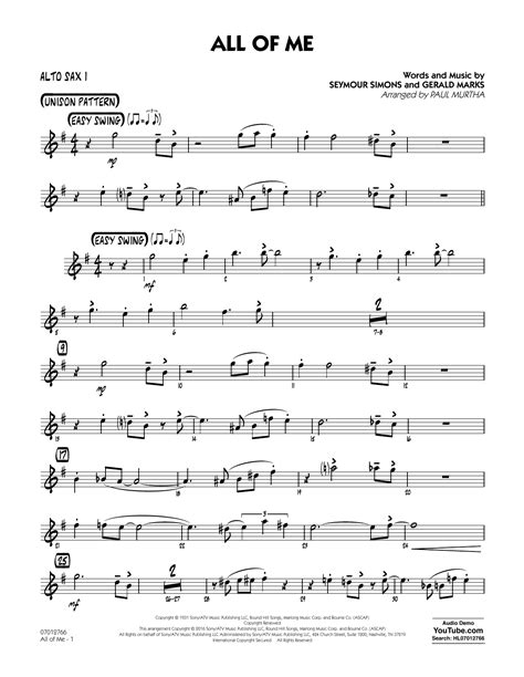 All Of Me Alto Sax 1 Sheet Music Paul Murtha Jazz