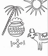 Coloring Pages Drawing Pongal Festivals Drawings Lucia Festival Kids Diwali Printable Sheets St Sugarcane Celebration Indian Happy Print Rangoli Color sketch template